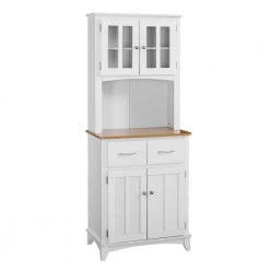 Home Source White and Cherry Microwave Storage Stand with Double Door Top and Bottom Cabinets by Home Source Industries