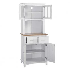 Home Source White and Cherry Microwave Storage Stand with Double Door Top and Bottom Cabinets by Home Source Industries -Loungie Sales Shop white home source industries computer desks brook hd 77 1000