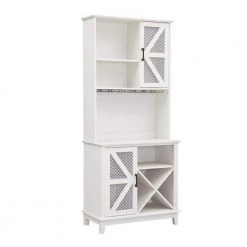 Home Source White Kitchen Pantry Microwave Stand with Open-Shelves and Wine Rack by Home Source Industries