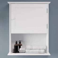 White Wall-Mounted Storage Cabinet with Open Shelf by Lavish Home -Loungie Sales Shop white lavish home accent cabinets 80 bath wlddopshf wh 31 1000