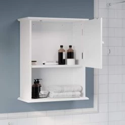 White Wall-Mounted Storage Cabinet with Open Shelf by Lavish Home -Loungie Sales Shop white lavish home accent cabinets 80 bath wlddopshf wh 77 1000