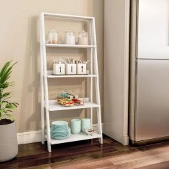 36.75 in. White Wood 4-shelf Ladder Bookcase with Open Back by Lavish Home -Loungie Sales Shop white lavish home bookcases bookshelves hw0200306 31 1000