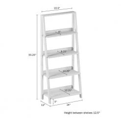 36.75 in. White Wood 4-shelf Ladder Bookcase with Open Back by Lavish Home -Loungie Sales Shop white lavish home bookcases bookshelves hw0200306 4f 1000
