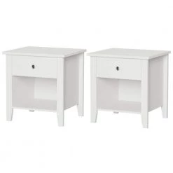 17.5 in. White Rectangle MDF Wood End Tables With Drawers (Set of 2) by Lavish Home