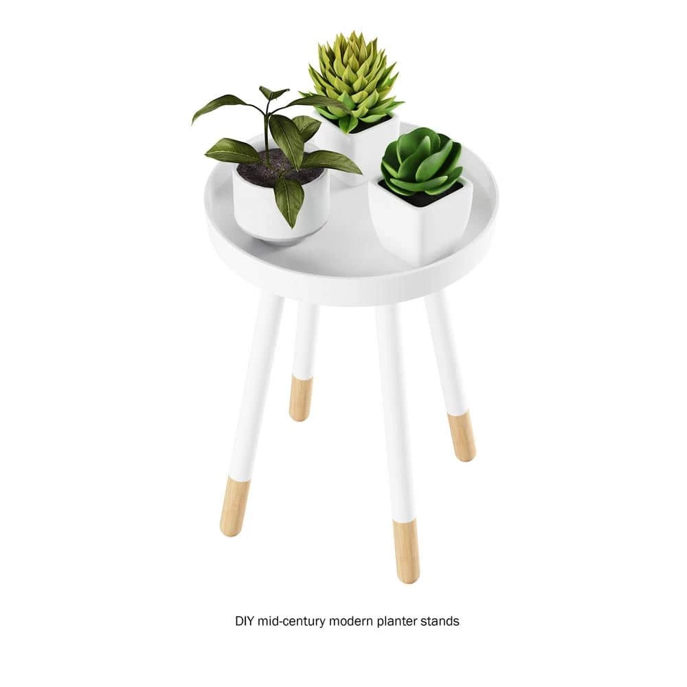 White Wooden Round Tray Top Color-Block Side Table by Lavish Home 5 White Wooden Round Tray Top Color-Block Side Table by Lavish Home - Image 3