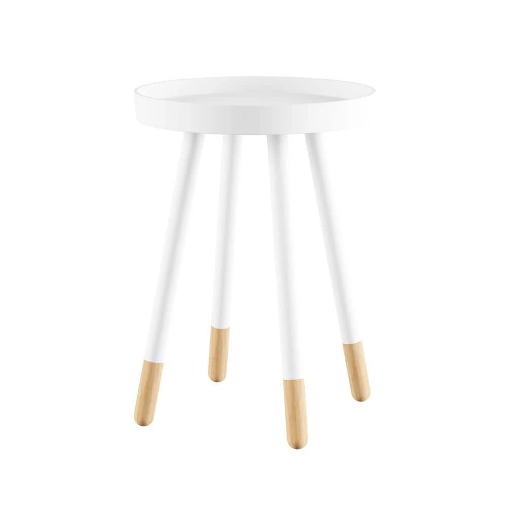 White Wooden Round Tray Top Color-Block Side Table by Lavish Home 4 White Wooden Round Tray Top Color-Block Side Table by Lavish Home - Image 2