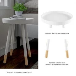 White Wooden Round Tray Top Color-Block Side Table by Lavish Home 16 White Wooden Round Tray Top Color-Block Side Table by Lavish Home -Loungie Sales Shop white lavish home end side tables hw0200176 fa 1000