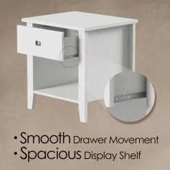 21 in. White Traditional End Table with Drawer and Storage Shelf by Lavish Home -Loungie Sales Shop white lavish home end side tables hw0200311 44 1000