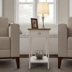 White & Oak Narrow End Table with Drawer by Lavish Home -Loungie Sales Shop white lavish home end side tables hw0200316 4f 1000