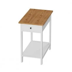 White & Oak Narrow End Table with Drawer by Lavish Home