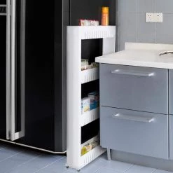 Slim Slide Out White Kitchen Cart by Lavish Home -Loungie Sales Shop white lavish home kitchen carts m030125 31 1000