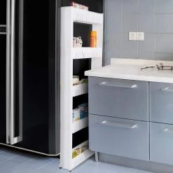 Slim Slide Out White Kitchen Cart by Lavish Home -Loungie Sales Shop white lavish home kitchen carts m031026 31 1000