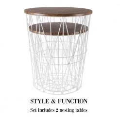White 2-Piece Nesting Veneer Metal and Wood Round Accent Table Set by Lavish Home -Loungie Sales Shop white lavish home nesting tables hw0200079 4f 1000