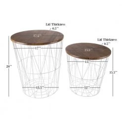 White 2-Piece Nesting Veneer Metal and Wood Round Accent Table Set by Lavish Home -Loungie Sales Shop white lavish home nesting tables hw0200079 c3 1000
