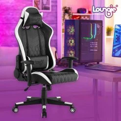 Avary White Faux Leather Game Chair Swivel, Adjustable Back Angle, Seat Height and Armrest by Loungie -Loungie Sales Shop white loungie gaming chairs oc350 10we hd 31 1000