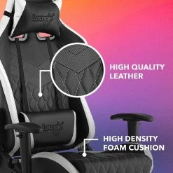 Avary White Faux Leather Game Chair Swivel, Adjustable Back Angle, Seat Height and Armrest by Loungie -Loungie Sales Shop white loungie gaming chairs oc350 10we hd 77 1000