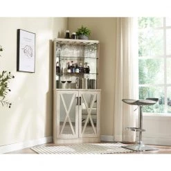 Home Source White Oak Corner Bar Cabinet with Mirrored Panels by Home Source Industries -Loungie Sales Shop white oak home source industries bar cabinets dc75 whoak hd 31 1000