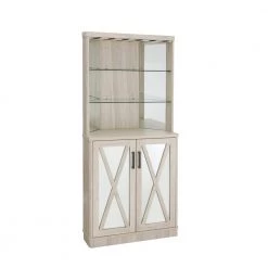 Home Source White Oak Corner Bar Cabinet with Mirrored Panels by Home Source Industries