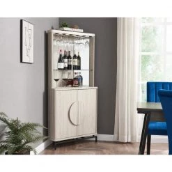 Home Source White Oak Bar Cabinet with Half Moon Handles and Metal Base by Home Source Industries -Loungie Sales Shop white oak home source industries bar cabinets dc77 whoak hd 31 1000