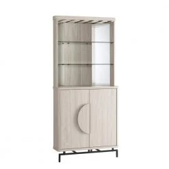Home Source White Oak Bar Cabinet with Half Moon Handles and Metal Base by Home Source Industries
