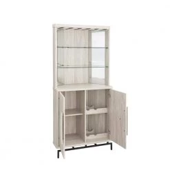 Home Source White Oak Bar Cabinet with Half Moon Handles and Metal Base by Home Source Industries -Loungie Sales Shop white oak home source industries bar cabinets dc77 whoak hd 77 1000